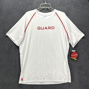 TYR Tee Mens‎ XL White Red Guard Short Sleeve RashGuard T Shirt